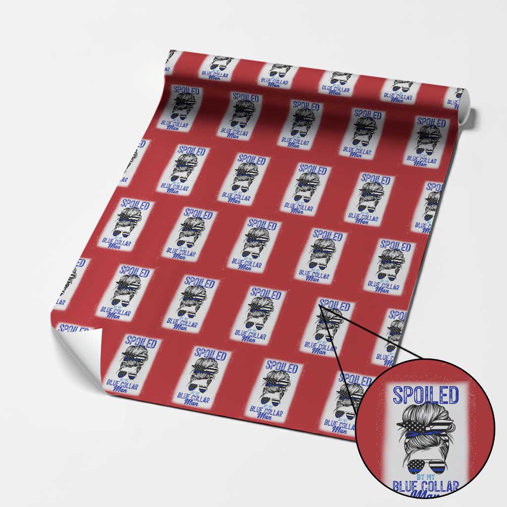 Blue Collar Wife Life Messy Bun Wrapping Paper Roll TS14 Red Print Your Wear