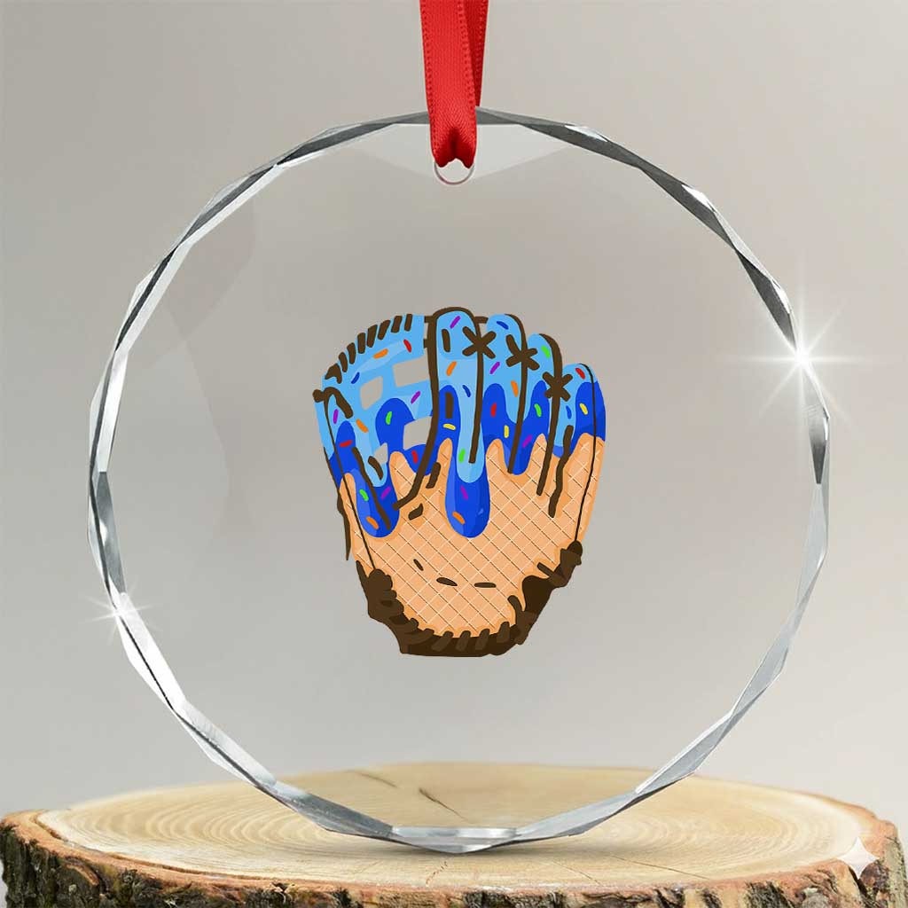 Blue Ice Cream Cone Baseball Glove Drip Crystal Glass Ornament TS02 Transparent Glass 3'' Circle Print Your Wear