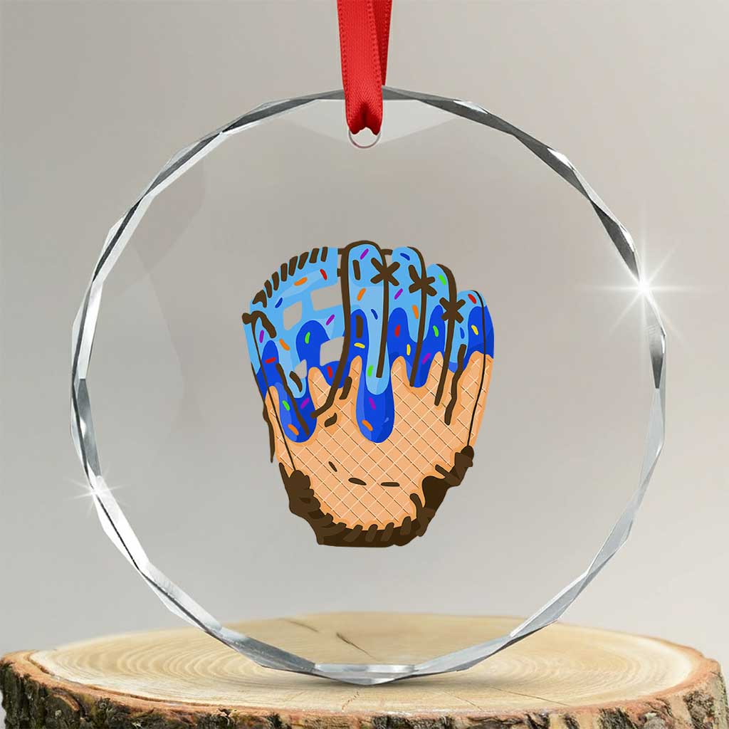 Blue Ice Cream Cone Baseball Glove Drip Crystal Glass Ornament TS02 Transparent Glass 3'' Circle Print Your Wear