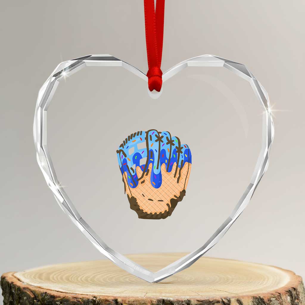 Blue Ice Cream Cone Baseball Glove Drip Heart Crystal Glass Ornament TS02 Transparent Glass 3'' Heart Print Your Wear