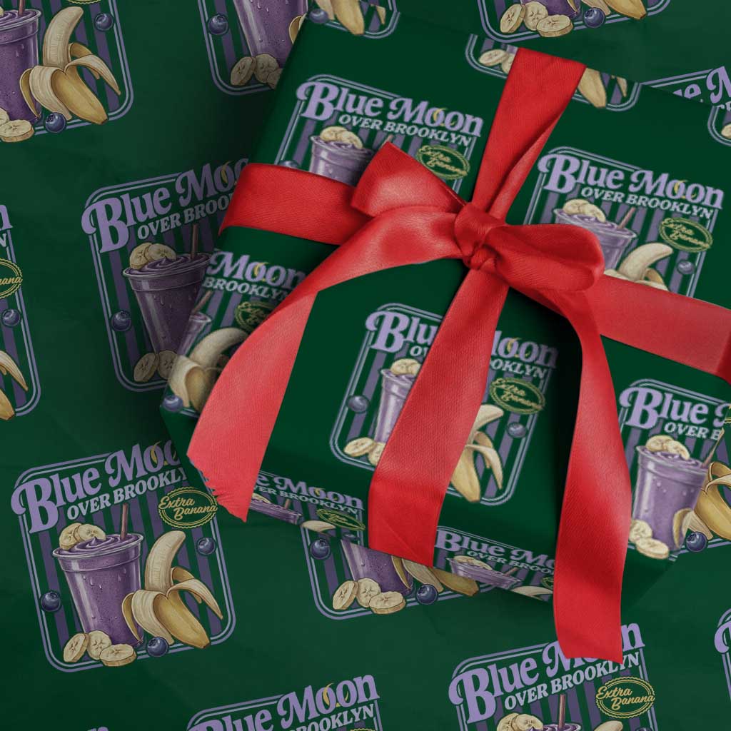 Blue Moon Over Brooklyn Banana Smoothie Aesthetic Wrapping Paper Roll Extra Banana Hockey Romance Retro Style TS02 Green Print Your Wear