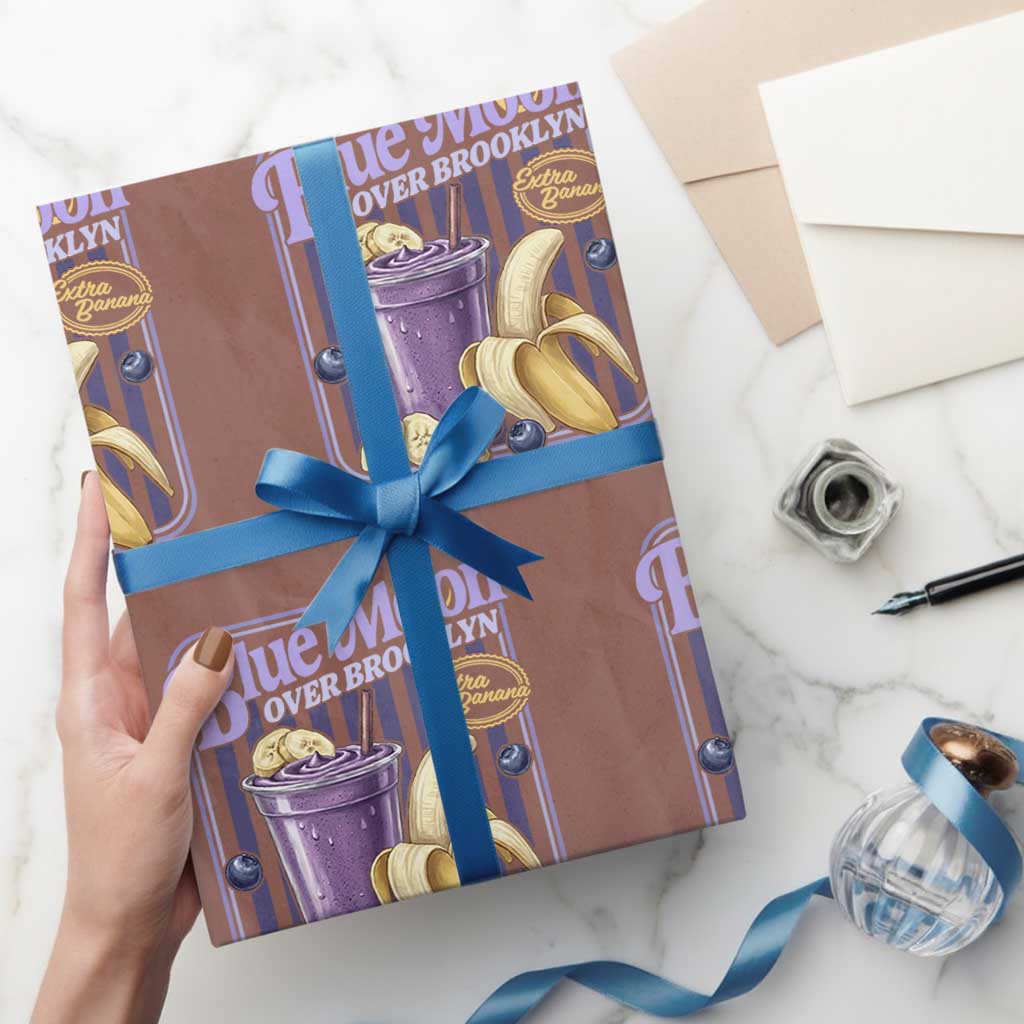 Blue Moon Over Brooklyn Banana Smoothie Aesthetic Wrapping Paper Roll Extra Banana Hockey Romance Retro Style TS02 Mocha Print Your Wear