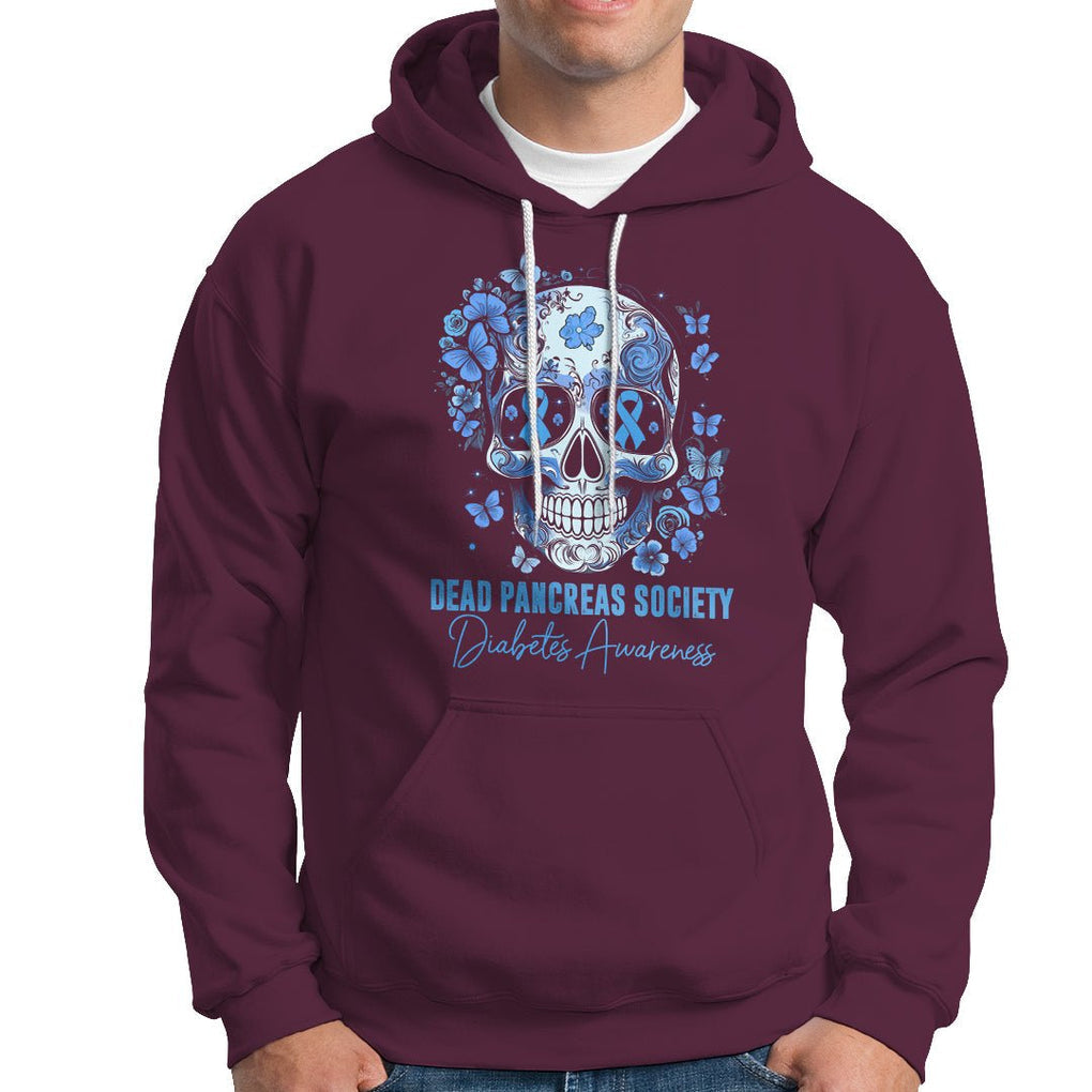 Blue Sugar Skull Dead Pancreas Society Diabetes Awareness Hoodie TS02 Maroon Printyourwear
