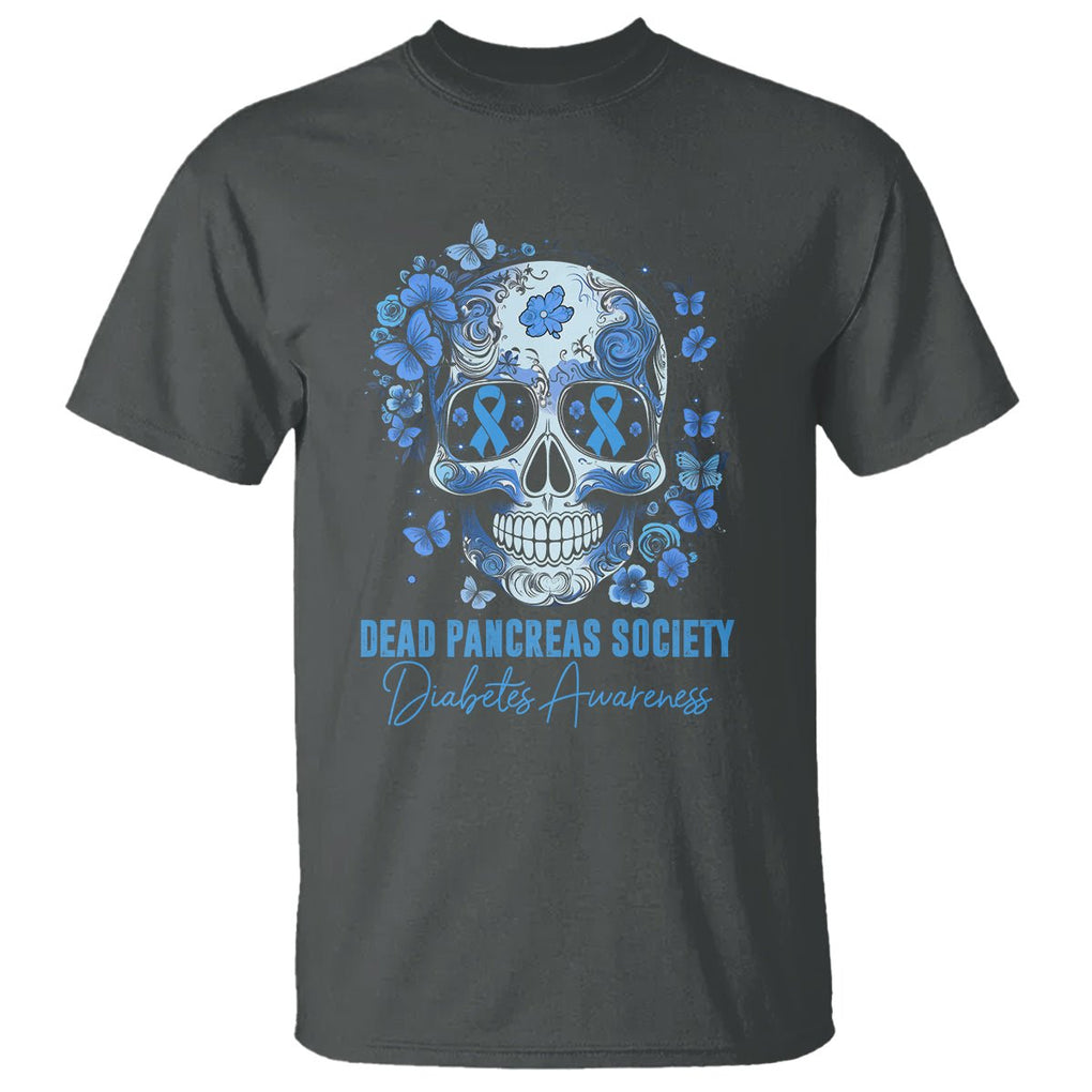 Blue Sugar Skull Dead Pancreas Society Diabetes Awareness T Shirt TS02 Dark Heather Printyourwear