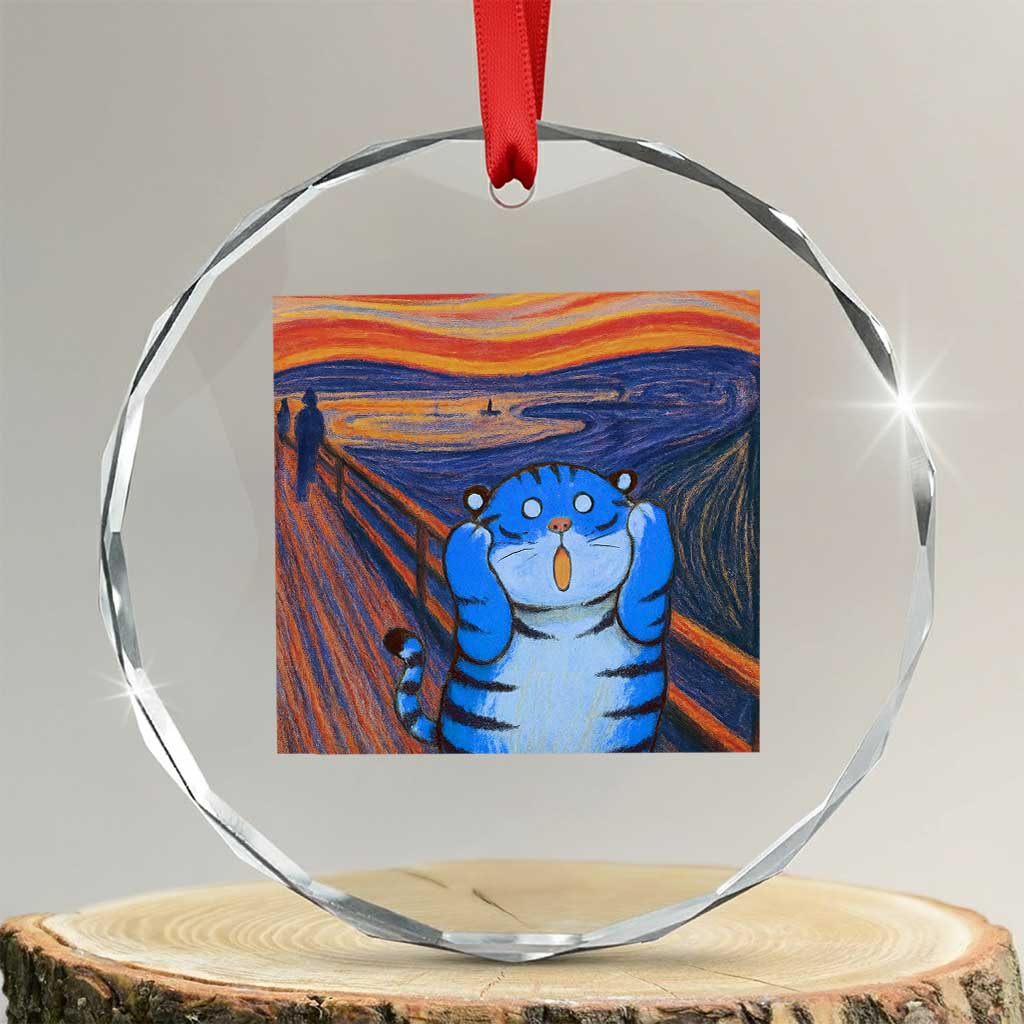 Blue Tiger Scream Crystal Glass Ornament Cute Animal Anime Demon Aesthetic Painting TS10 Transparent Glass 3'' Circle Print Your Wear