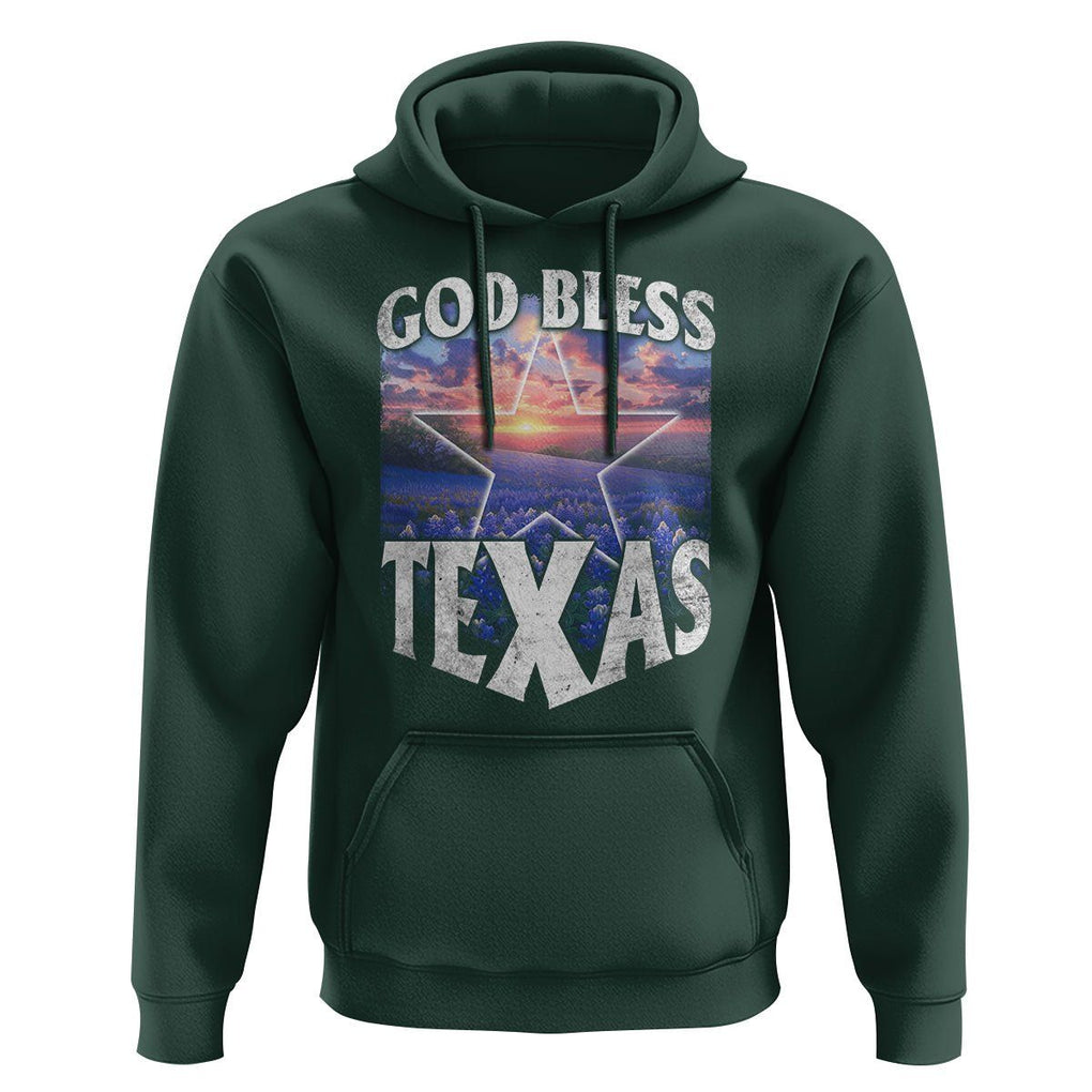 Bluebonnet Field God Bless Texas Hoodie TS09 Dark Forest Green Print Your Wear