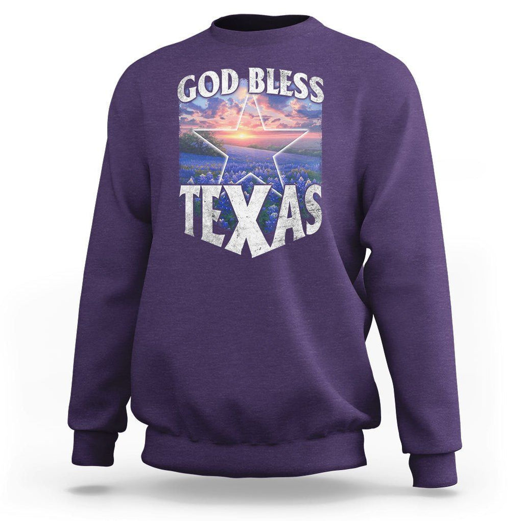 Bluebonnet Field God Bless Texas Sweatshirt TS09 Purple Print Your Wear