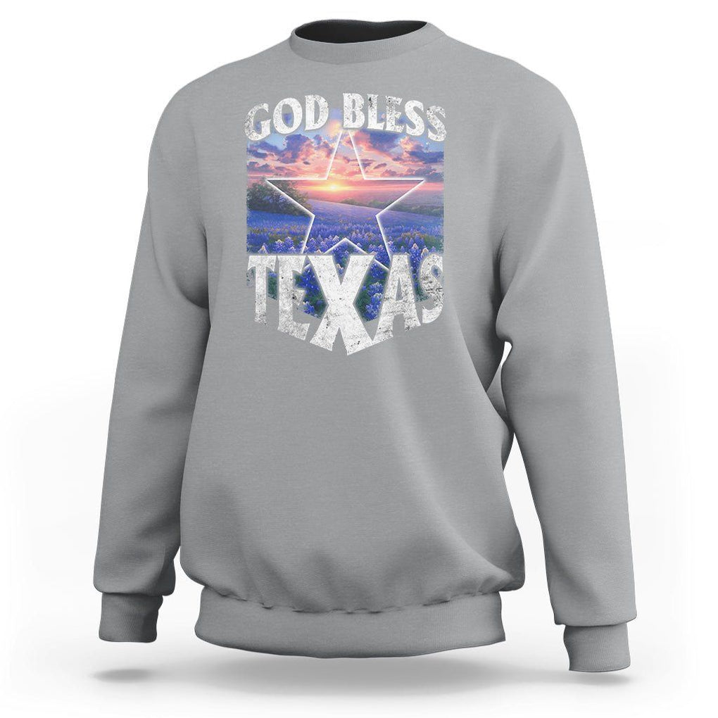 Bluebonnet Field God Bless Texas Sweatshirt TS09 Sport Gray Print Your Wear