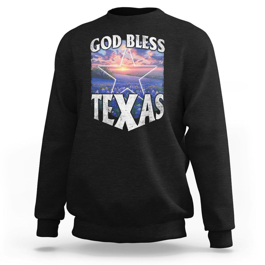 Bluebonnet Field God Bless Texas Sweatshirt TS09 Black Print Your Wear