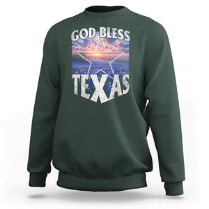 Bluebonnet Field God Bless Texas Sweatshirt TS09 Dark Forest Green Print Your Wear