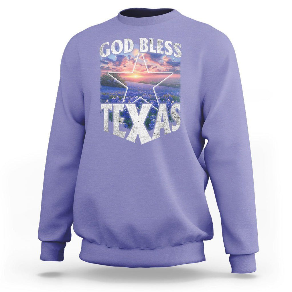 Bluebonnet Field God Bless Texas Sweatshirt TS09 Violet Print Your Wear
