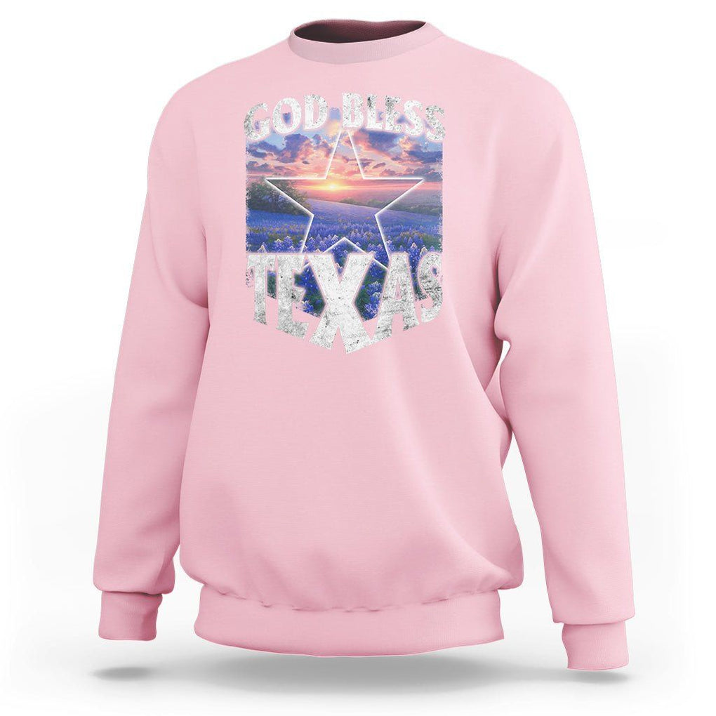 Bluebonnet Field God Bless Texas Sweatshirt TS09 Light Pink Print Your Wear