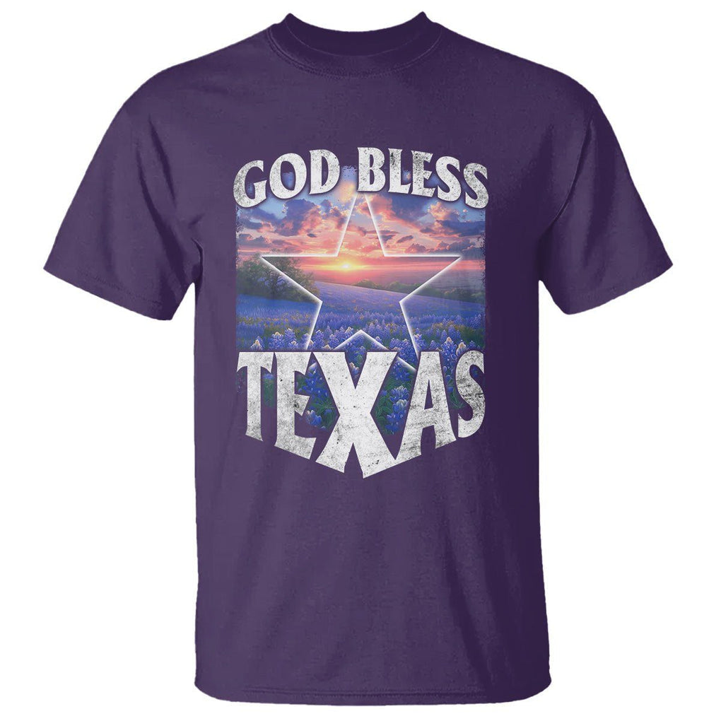 Bluebonnet Field God Bless Texas T Shirt TS09 Purple Print Your Wear