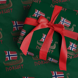Boat Norwegian Flag Norway Viking Ship Norway Wrapping Paper Roll TS11 Green Print Your Wear