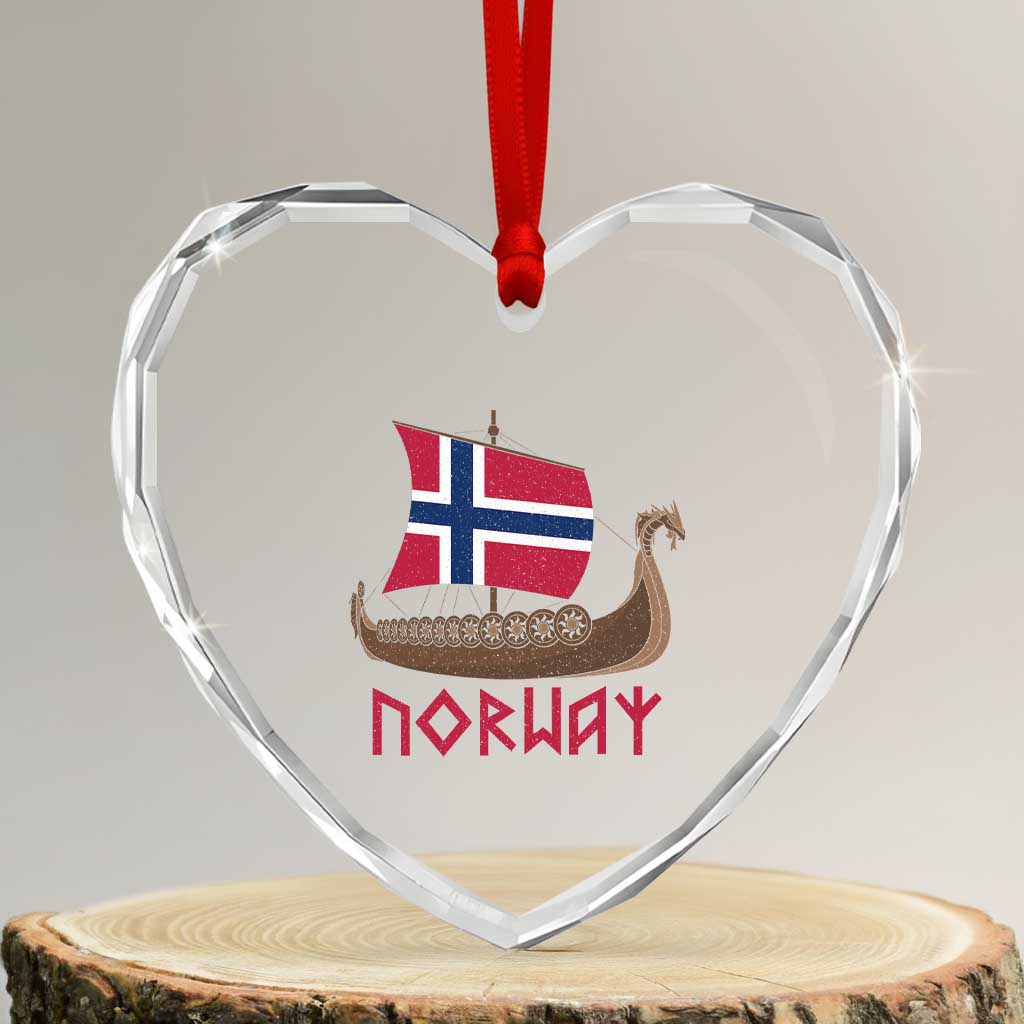 Boat Norwegian Flag Norway Viking Ship Norway Heart Crystal Glass Ornament TS11 Transparent Glass 3'' Heart Print Your Wear