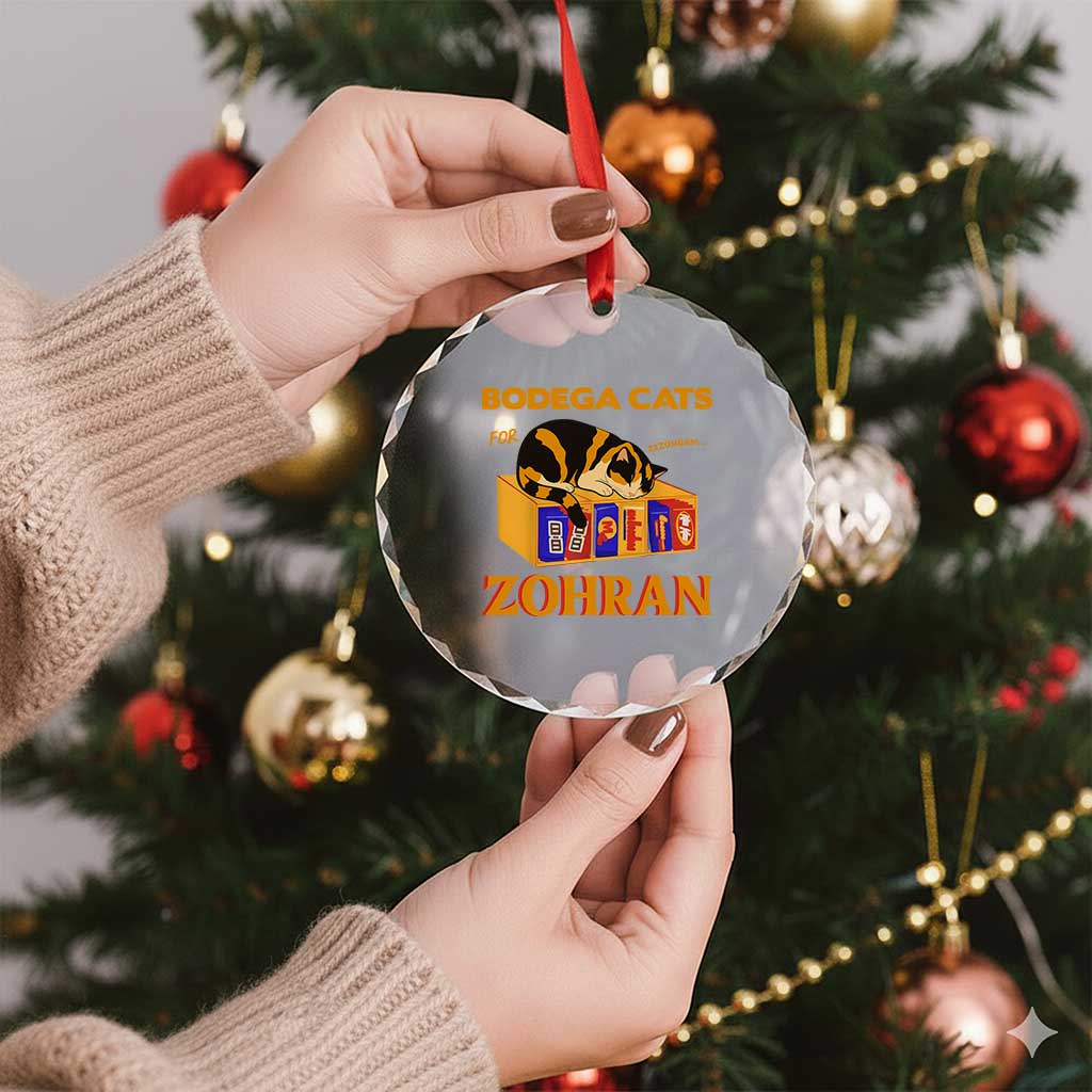 Bodega Cats for Zohran Crystal Glass Ornament New York Mamdani Supporter Mayor Cute Cat TS02 Print Your Wear