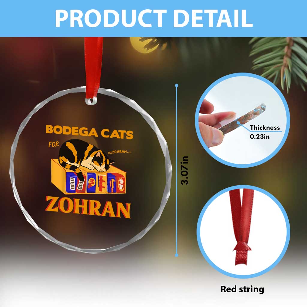 Bodega Cats for Zohran Crystal Glass Ornament New York Mamdani Supporter Mayor Cute Cat TS02 Print Your Wear