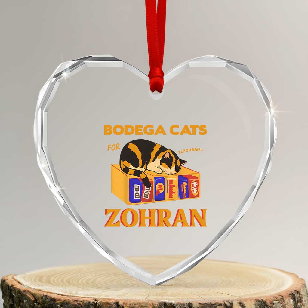 Bodega Cats for Zohran Heart Crystal Glass Ornament New York Mamdani Supporter Mayor Cute Cat TS02 Transparent Glass 3'' Heart Print Your Wear