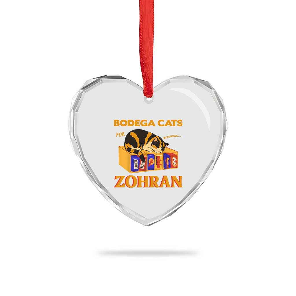 Bodega Cats for Zohran Heart Crystal Glass Ornament New York Mamdani Supporter Mayor Cute Cat TS02 Print Your Wear