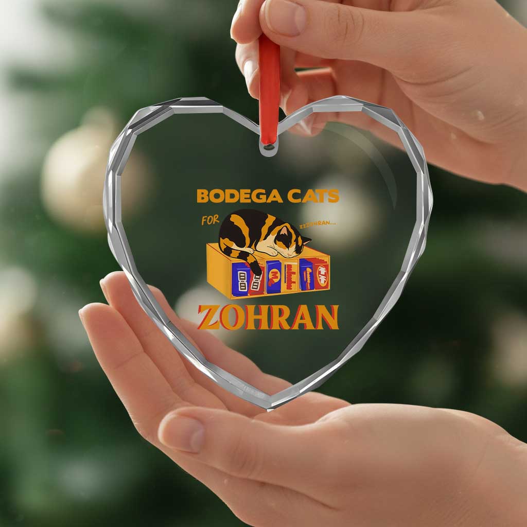 Bodega Cats for Zohran Heart Crystal Glass Ornament New York Mamdani Supporter Mayor Cute Cat TS02 Print Your Wear