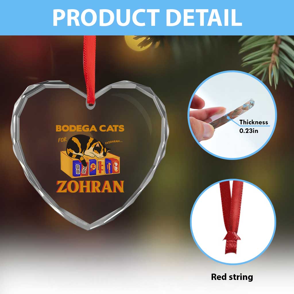 Bodega Cats for Zohran Heart Crystal Glass Ornament New York Mamdani Supporter Mayor Cute Cat TS02 Print Your Wear