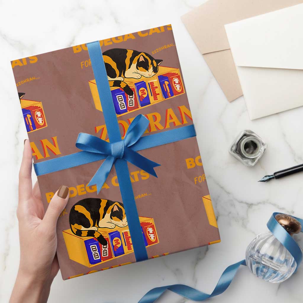 Bodega Cats for Zohran Wrapping Paper Roll New York Mamdani Supporter Mayor Cute Cat TS02 Mocha Print Your Wear