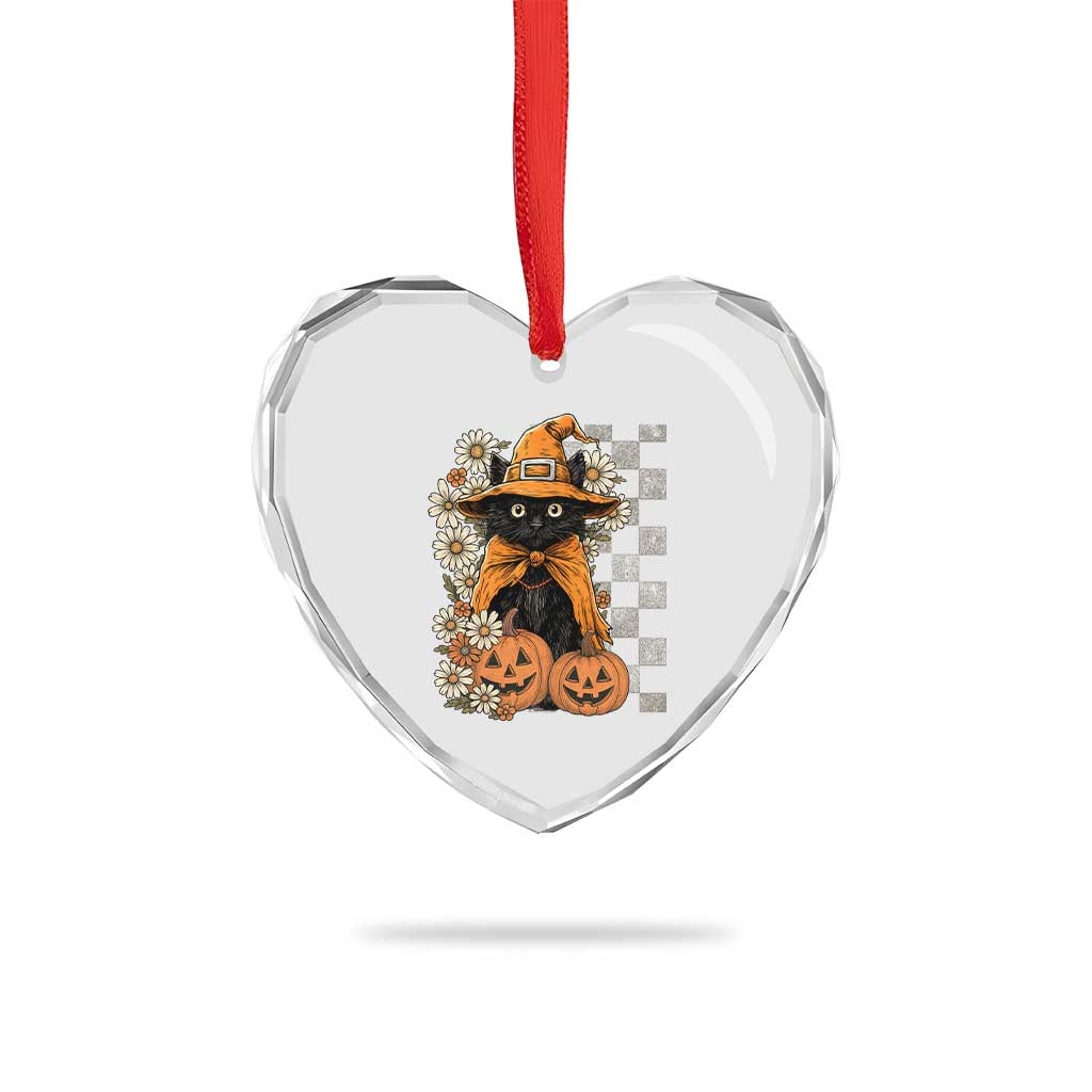 Boho Cat Wild Flowers Heart Crystal Glass Ornament Vintage Autumn Cozy Black Cat Pumpkin Halloween TS10 Print Your Wear