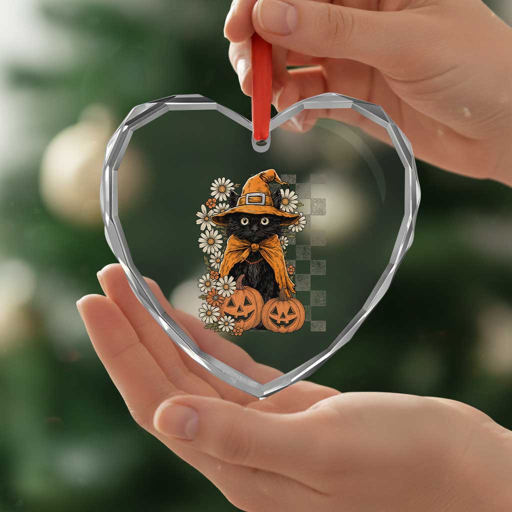 Boho Cat Wild Flowers Heart Crystal Glass Ornament Vintage Autumn Cozy Black Cat Pumpkin Halloween TS10 Print Your Wear