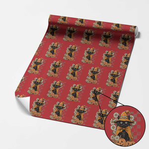 Boho Cat Wild Flowers Wrapping Paper Roll Vintage Autumn Cozy Black Cat Pumpkin Halloween TS10 Red Print Your Wear