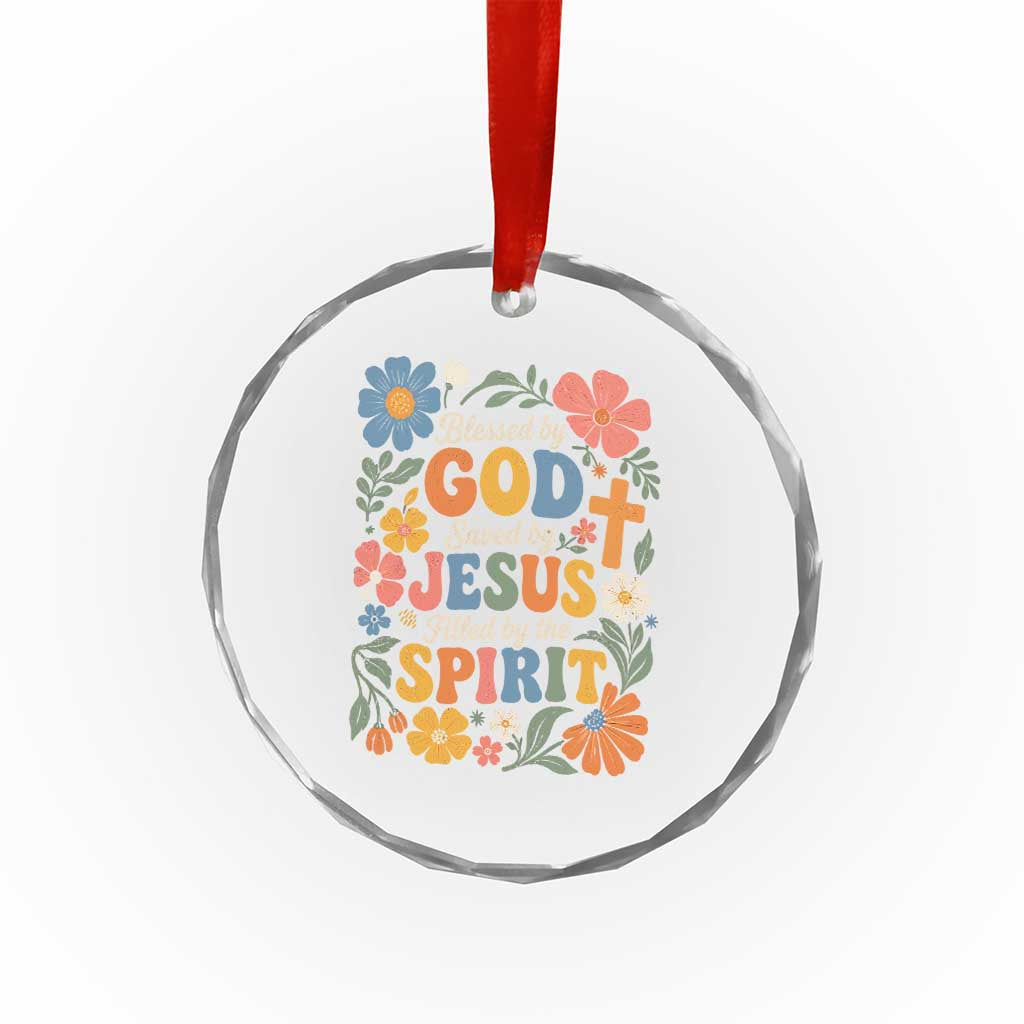 Boho Floral Christian Crystal Glass Ornament Blessed Saved By Jesus Cross Flower TS10 Print Your Wear