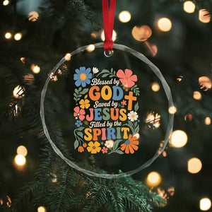 Boho Floral Christian Crystal Glass Ornament Blessed Saved By Jesus Cross Flower TS10 Print Your Wear