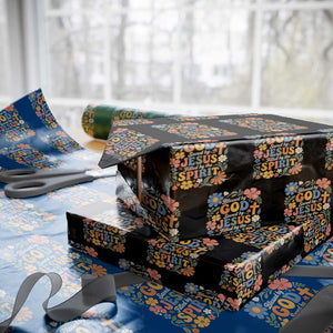 Boho Floral Christian Wrapping Paper Roll Blessed Saved By Jesus Cross Flower TS10 Black Print Your Wear