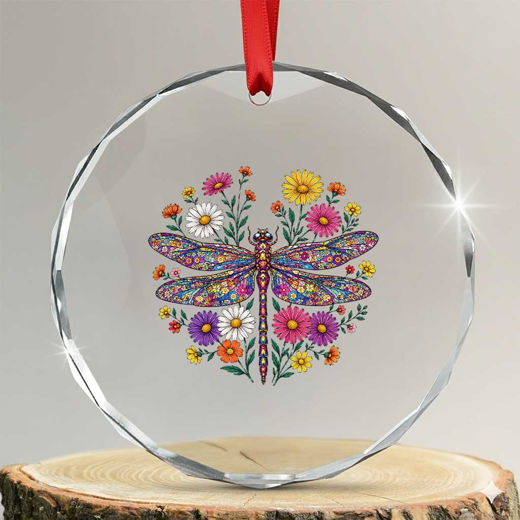 Boho Floral Spring Dragonfly Crystal Glass Ornament Colorful Mosaic Insect TS12 Transparent Glass 3'' Circle Print Your Wear