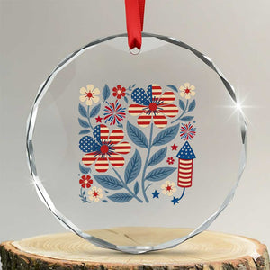 Boho Patriotic Daisy American Flag Floral Crystal Glass Ornament TS12 Transparent Glass 3'' Circle Print Your Wear