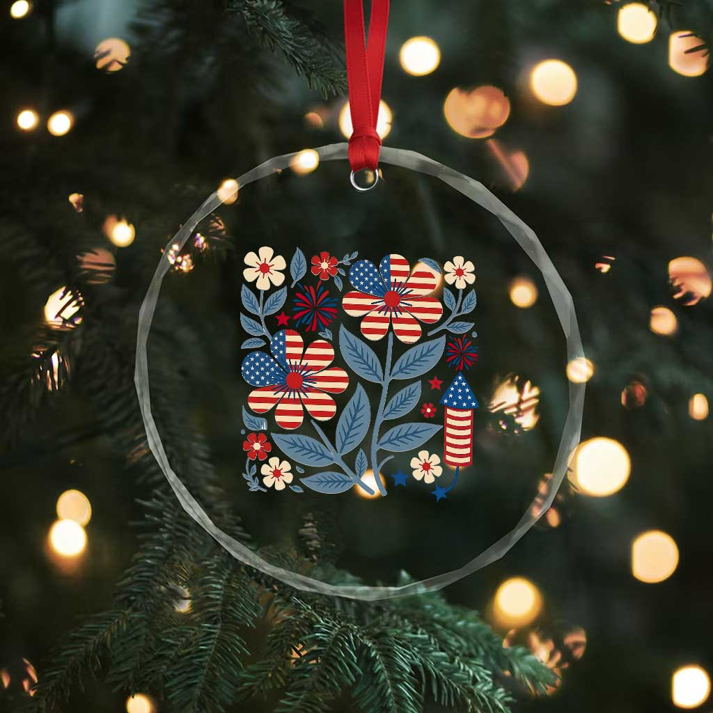 Boho Patriotic Daisy American Flag Floral Crystal Glass Ornament TS12 Print Your Wear