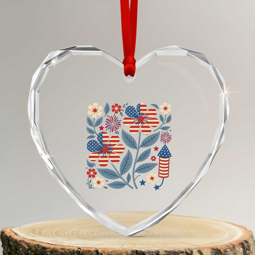 Boho Patriotic Daisy American Flag Floral Heart Crystal Glass Ornament TS12 Transparent Glass 3'' Heart Print Your Wear