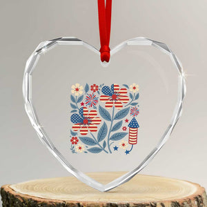 Boho Patriotic Daisy American Flag Floral Heart Crystal Glass Ornament TS12 Transparent Glass 3'' Heart Print Your Wear