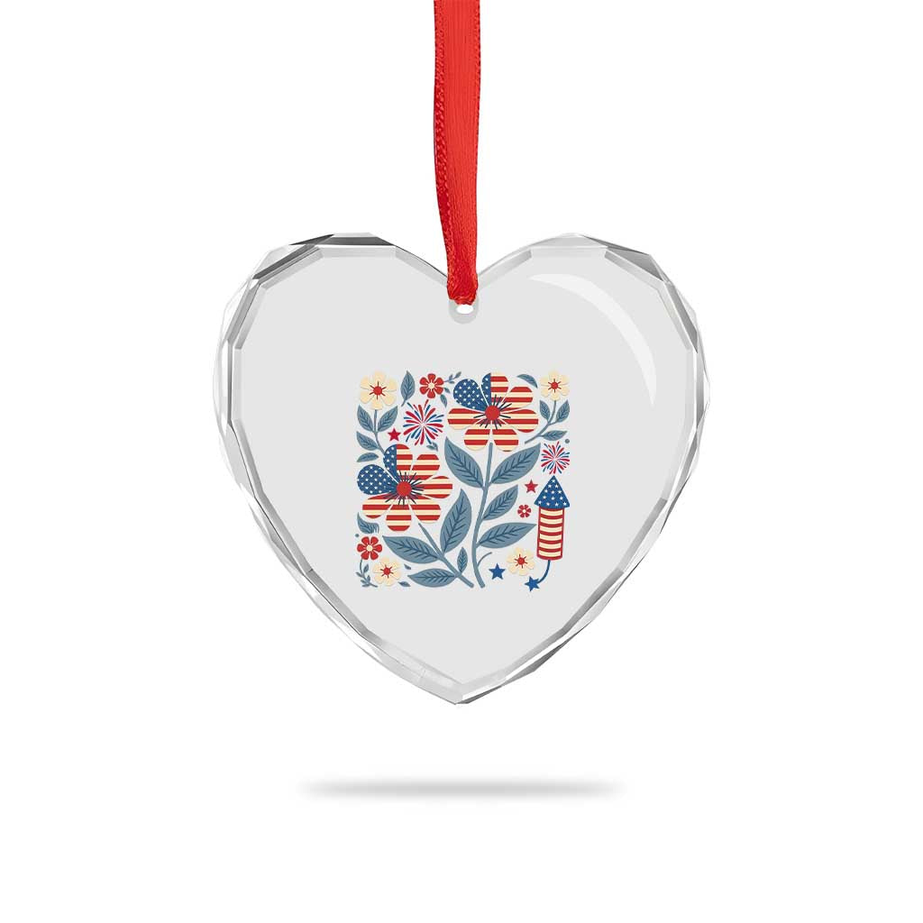 Boho Patriotic Daisy American Flag Floral Heart Crystal Glass Ornament TS12 Print Your Wear