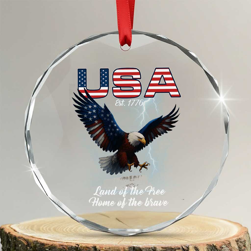 Bold Patriotic American Eagle Crystal Glass Ornament Land of the Free Home of the Brave Est 1776 - Print Your Wear