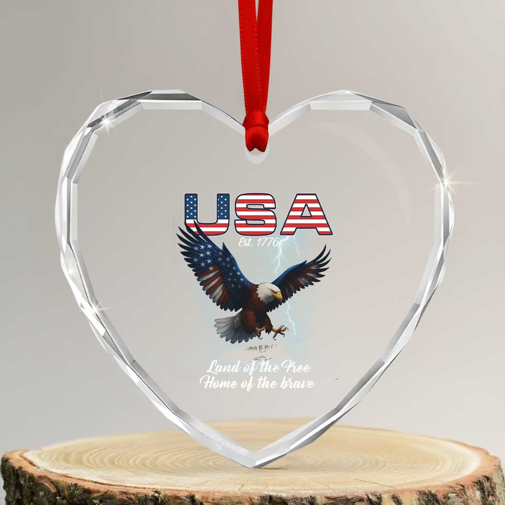 Bold Patriotic American Eagle Heart Crystal Glass Ornament Land of the Free Home of the Brave Est 1776 TS02 Transparent Glass 3'' Heart Print Your Wear