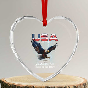 Bold Patriotic American Eagle Heart Crystal Glass Ornament Land of the Free Home of the Brave Est 1776 TS02 Transparent Glass 3'' Heart Print Your Wear