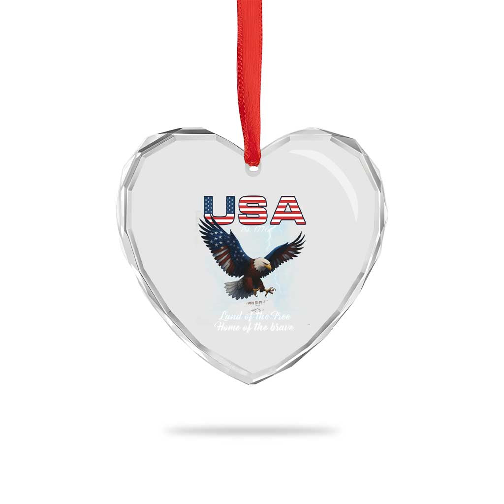 Bold Patriotic American Eagle Heart Crystal Glass Ornament Land of the Free Home of the Brave Est 1776 TS02 Print Your Wear