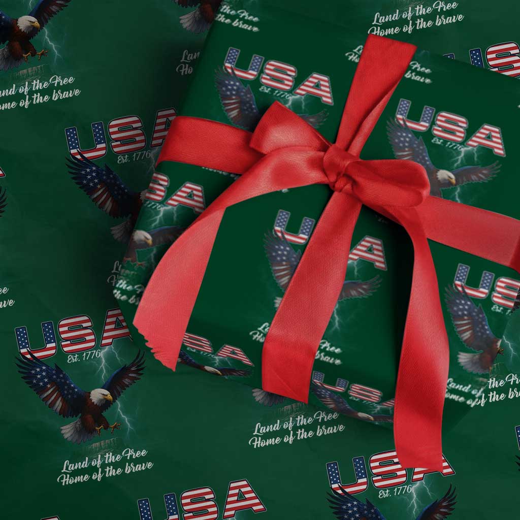 Bold Patriotic American Eagle Wrapping Paper Roll Land of the Free Home of the Brave Est 1776 TS02 Green Print Your Wear