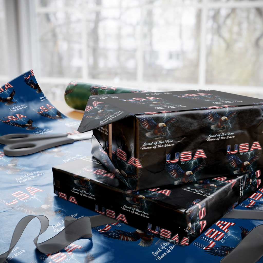 Bold Patriotic American Eagle Wrapping Paper Roll Land of the Free Home of the Brave Est 1776 TS02 Black Print Your Wear