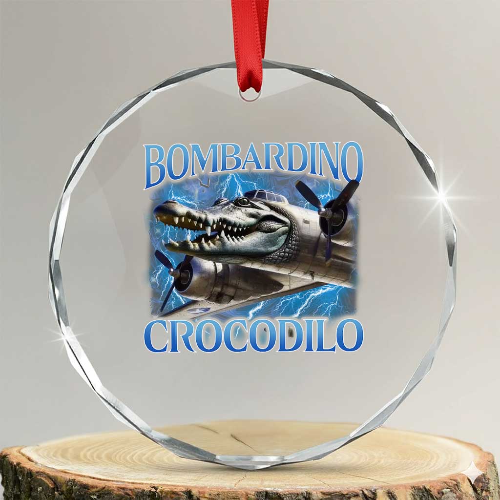 Bombardino Crocodilo Crystal Glass Ornament Internet Memes Italian Brainrot TS10 Transparent Glass 3'' Circle Print Your Wear