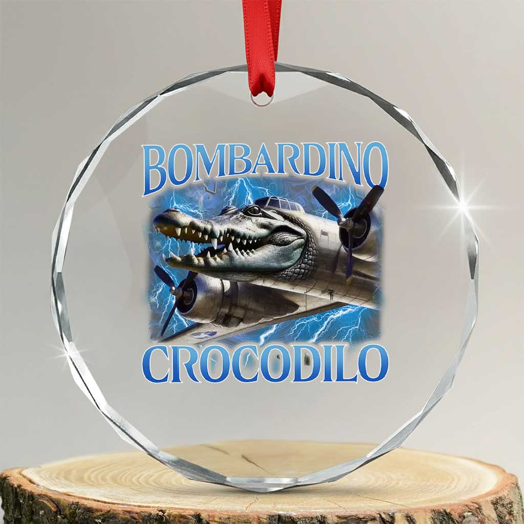 Bombardino Crocodilo Crystal Glass Ornament Internet Memes Italian Brainrot TS10 Transparent Glass 3'' Circle Print Your Wear