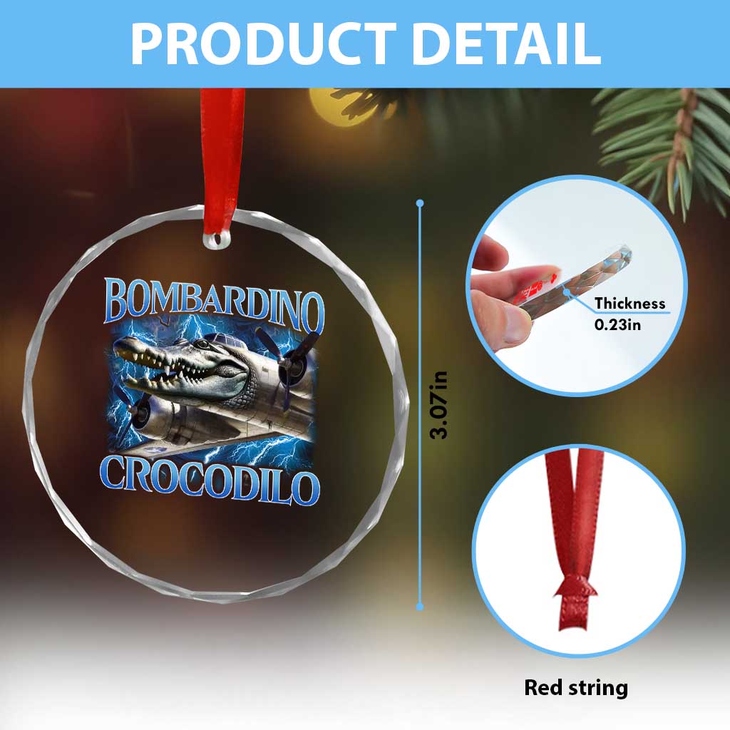 Bombardino Crocodilo Crystal Glass Ornament Internet Memes Italian Brainrot TS10 Print Your Wear