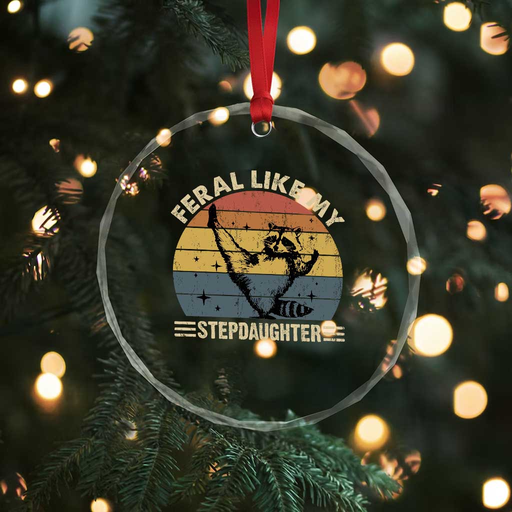 Bonus Dad Crystal Glass Ornament Retro Feral Raccoon Stepdad Gifts From Bonus Daughter Stepdaughter TS10 Print Your Wear