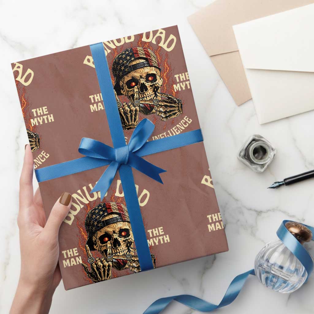 Bonus Dad Wrapping Paper Roll The Man Myth Bad Influence Step Dad Vintage Skull USA Flag TS10 Mocha Print Your Wear
