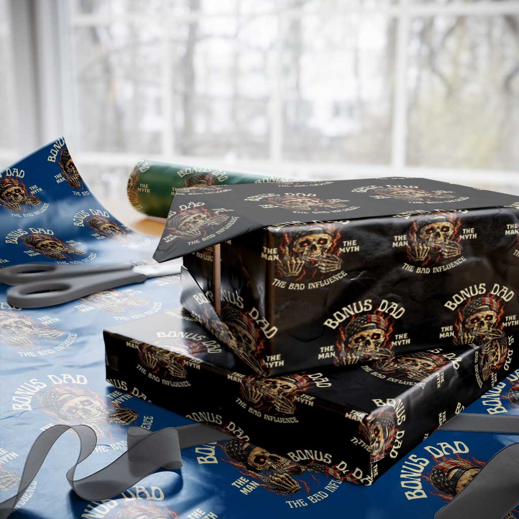 Bonus Dad Wrapping Paper Roll The Man Myth Bad Influence Step Dad Vintage Skull USA Flag TS10 Black Print Your Wear